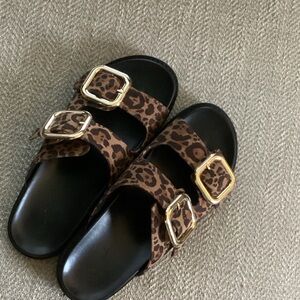 Universal Thread Leopard Print Sandals with Gold Buckles